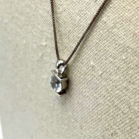 Italian 925 Sterling Necklace With Sterling Cubic Zirconia Solitaire Pendant. - Picture 7 of 10